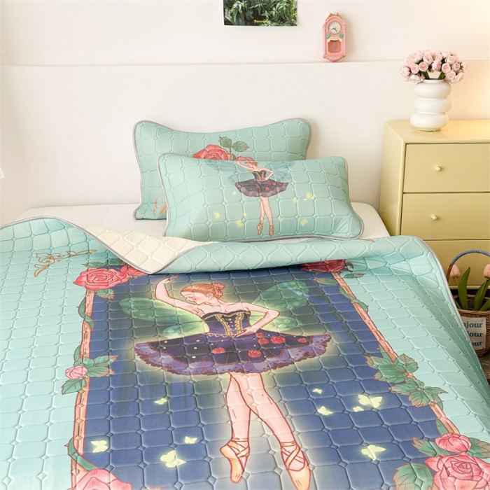 91家纺网 家纺一手货源 找家纺 昔可 2023新款方块绗缝乳胶凉席复古风 芭蕾公主