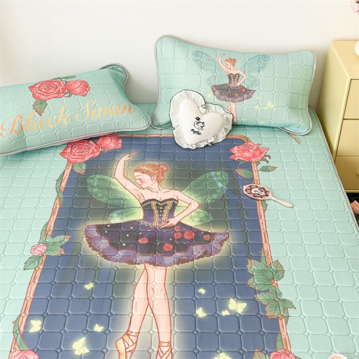 91家纺网 家纺一手货源 找家纺 昔可 2023新款方块绗缝乳胶凉席复古风 芭蕾公主