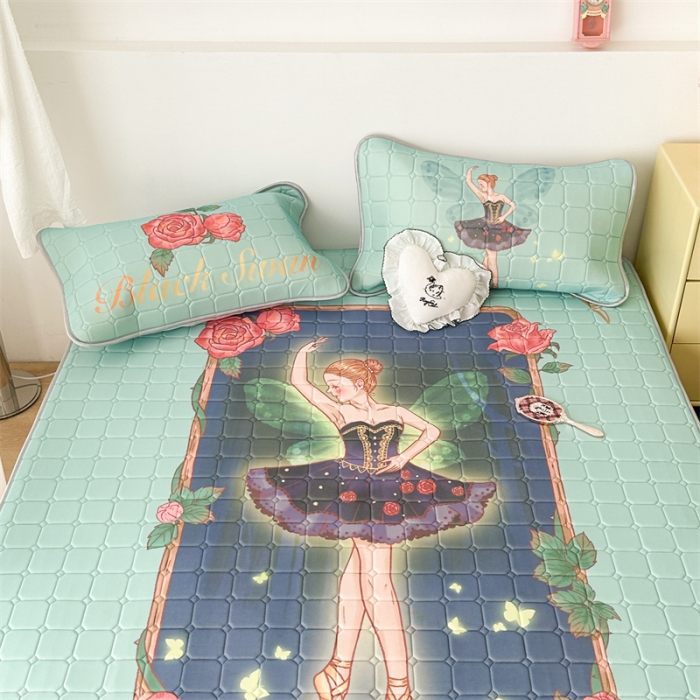 91家纺网 家纺一手货源 找家纺 昔可 2023新款方块绗缝乳胶凉席复古风 芭蕾公主