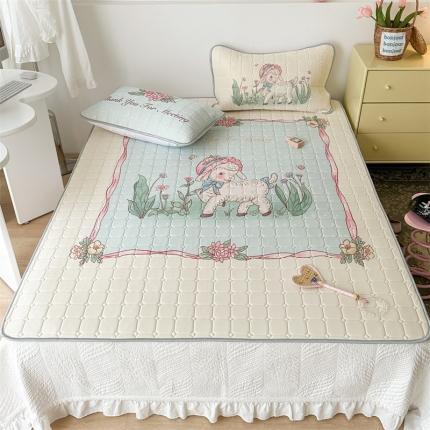 昔可 2023新款方块绗缝乳胶凉席复古风 复古羊驼