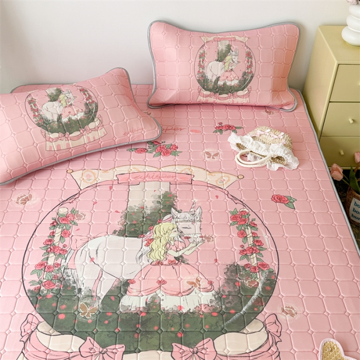 91家纺网 家纺一手货源 找家纺 昔可 2023新款方块绗缝乳胶凉席复古风 公主骑士