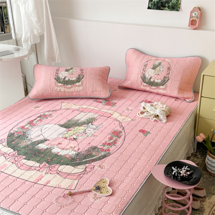 91家纺网 家纺一手货源 找家纺 昔可 2023新款方块绗缝乳胶凉席复古风 公主骑士