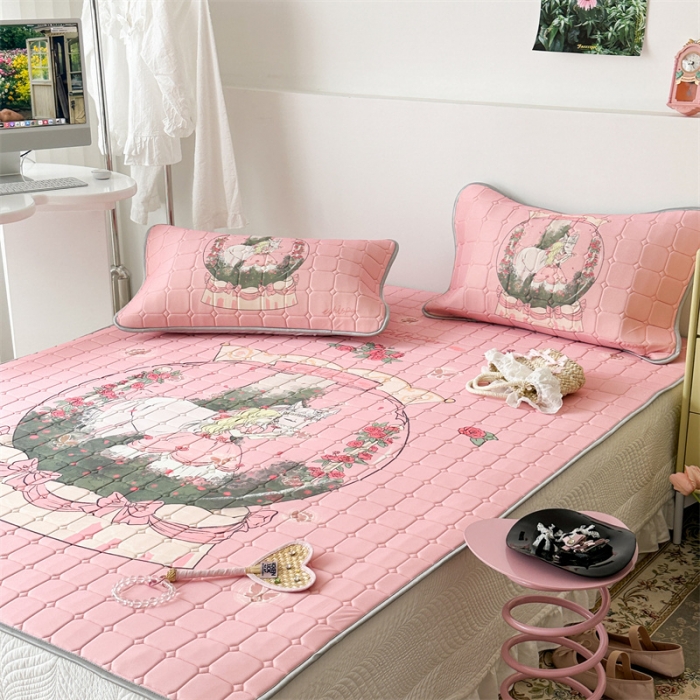 91家纺网 家纺一手货源 找家纺 昔可 2023新款方块绗缝乳胶凉席复古风 公主骑士