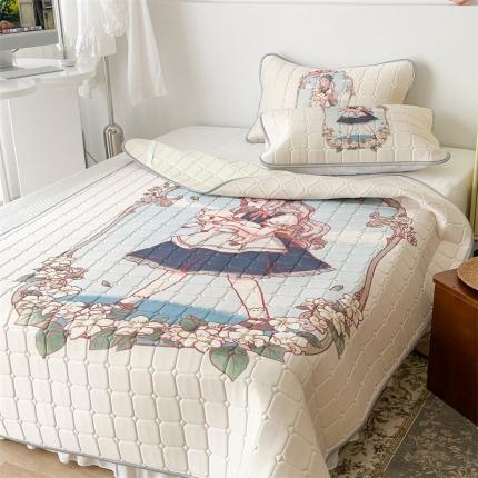 昔可 2023新款方块绗缝乳胶凉席复古风 女孩与小羊