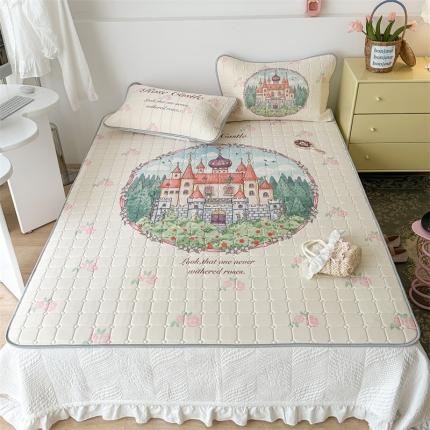 昔可 2023新款方块绗缝乳胶凉席复古风 童话城堡