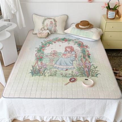 昔可 2023新款方块绗缝乳胶凉席复古风 英式花园女孩