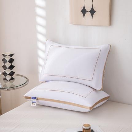 拾光 2023新款绣花全棉立体高端双边边框酒店枕芯全棉欧式纤丝金边低枕