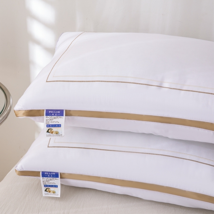 91家纺网 家纺一手货源 找家纺 拾光 2023新款绣花全棉立体高端双边边框酒店枕芯全棉欧式纤丝金边低枕