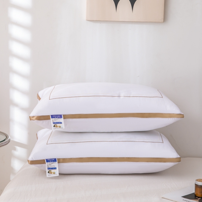 91家纺网 家纺一手货源 找家纺 拾光 2023新款绣花全棉立体高端双边边框酒店枕芯全棉欧式纤丝金边中枕