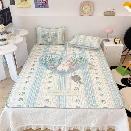 昔可 2023新款方块绗缝乳胶凉席花花系列 爱心花花猫