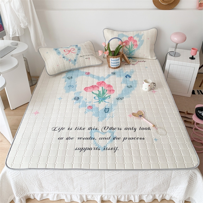 91家纺网 家纺一手货源 找家纺 昔可 2023新款方块绗缝乳胶凉席花花系列 钻石郁金香