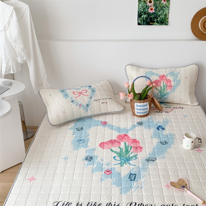 91家纺网 家纺一手货源 找家纺 昔可 2023新款方块绗缝乳胶凉席花花系列 钻石郁金香