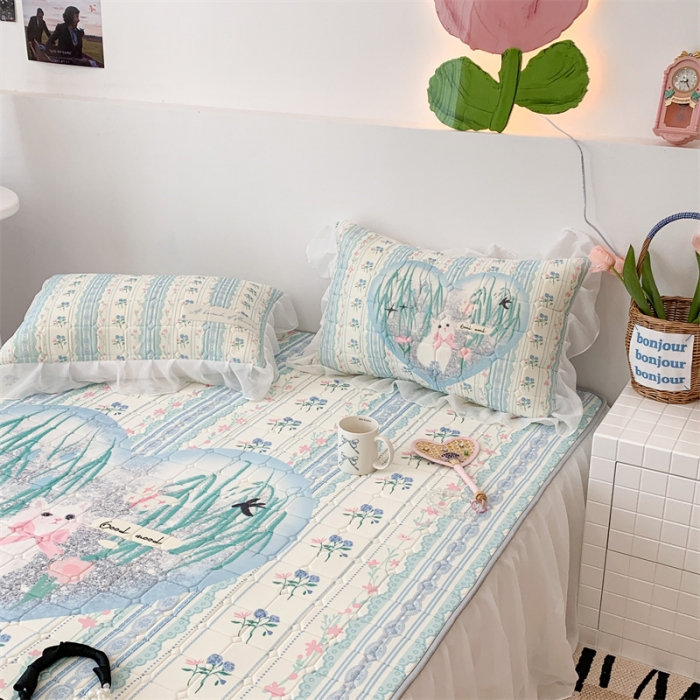 91家纺网 家纺一手货源 找家纺 昔可 2023新款单层雪纺床裙花边款 爱心花花猫