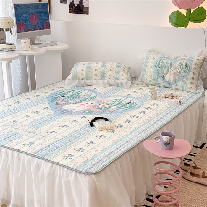 91家纺网 家纺一手货源 找家纺 昔可 2023新款单层雪纺床裙花边款 爱心花花猫