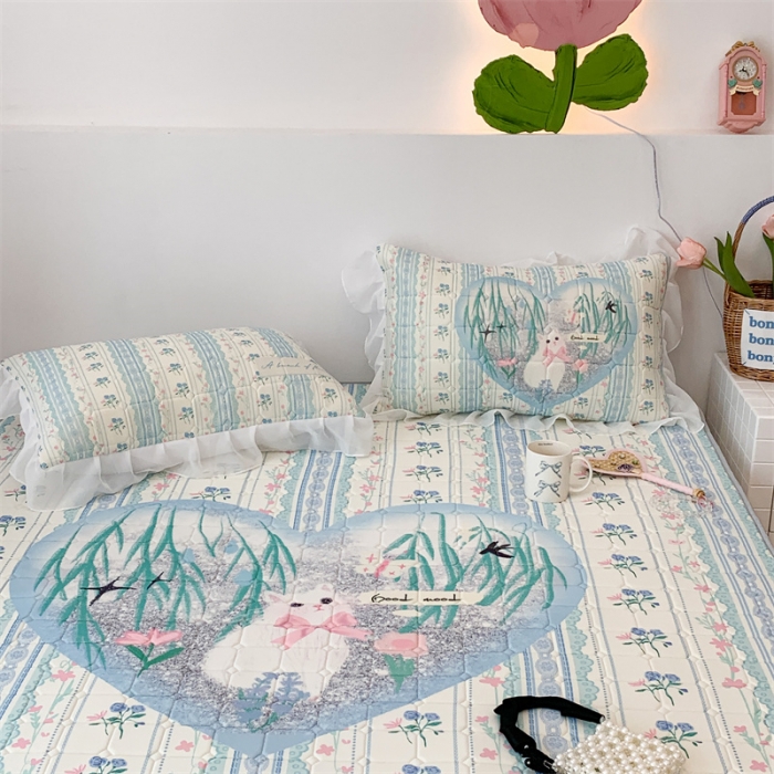 91家纺网 家纺一手货源 找家纺 昔可 2023新款单层雪纺床裙花边款 爱心花花猫