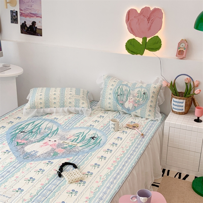 91家纺网 家纺一手货源 找家纺 昔可 2023新款单层雪纺床裙花边款 爱心花花猫