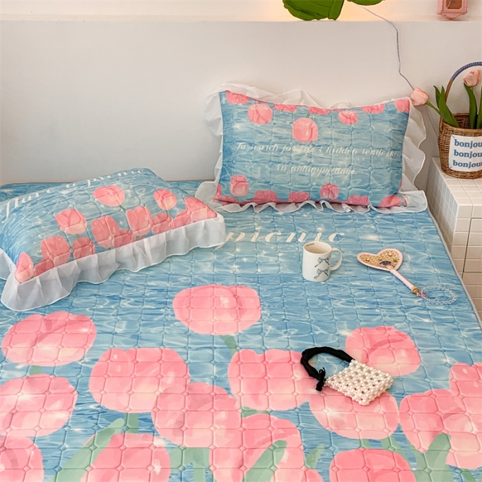 91家纺网 家纺一手货源 找家纺 昔可 2023新款单层雪纺床裙花边款 湖边郁金香