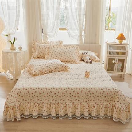 宜凡 2023新款全棉韩版蕾丝花边床盖三件套系列 小香果