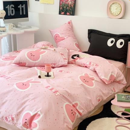 91家纺网 家纺一手货源 找家纺 昔可 2023新款全棉四件套 粉耳朵兔兔