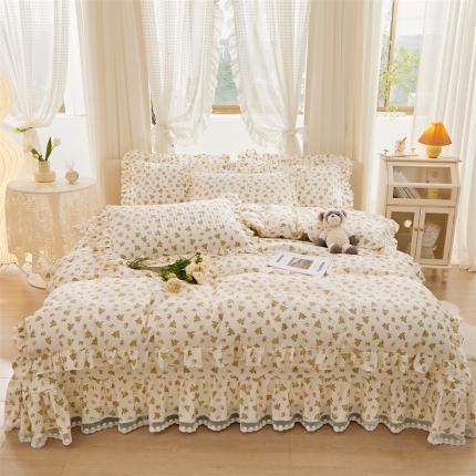 91家纺网 家纺一手货源 找家纺 宜凡 2023新款全棉韩版蕾丝花边床盖四件套系列 晚香