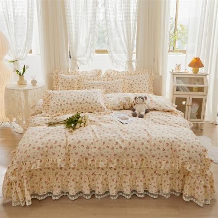 91家纺网 家纺一手货源 找家纺 宜凡 2023新款全棉韩版蕾丝花边床盖四件套系列 小香果