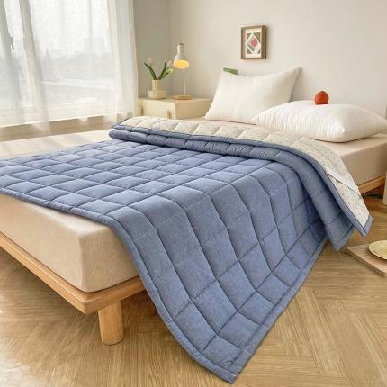 丽诺 2023新款全棉色织水洗棉床褥床护垫-纯色系列 牛仔蓝