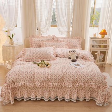 宜凡 2023新款全棉韩版蕾丝花边床盖四件套系列 简秋