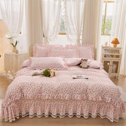 宜凡 2023新款全棉韩版蕾丝花边床盖四件套系列 粉蔷薇