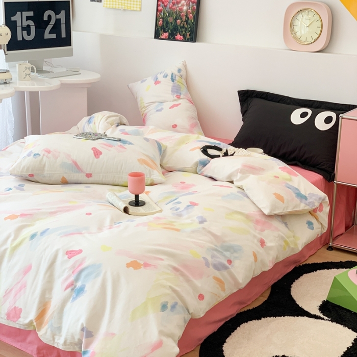 91家纺网 家纺一手货源 找家纺 昔可 2023新款全棉四件套 彩色画盘