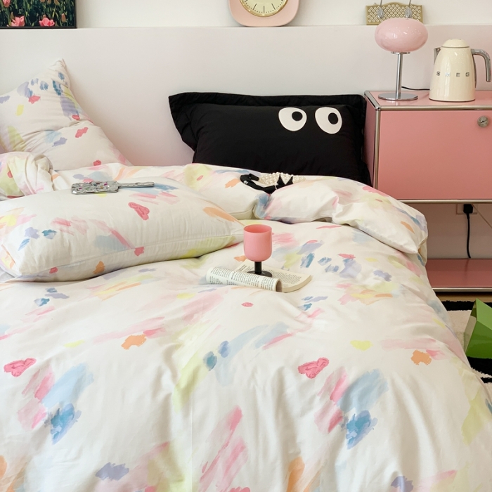 91家纺网 家纺一手货源 找家纺 昔可 2023新款全棉四件套 彩色画盘