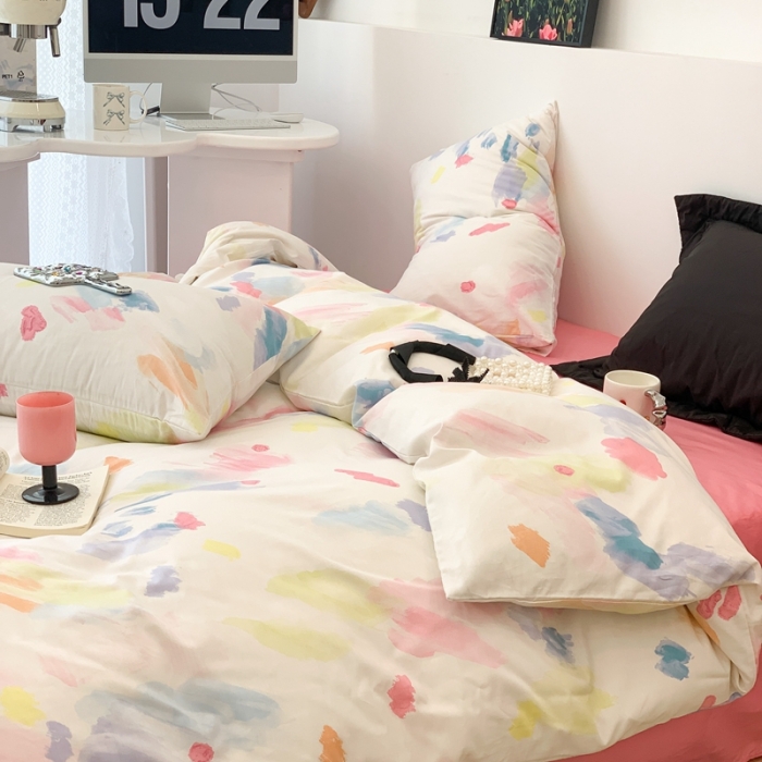 91家纺网 家纺一手货源 找家纺 昔可 2023新款全棉四件套 彩色画盘