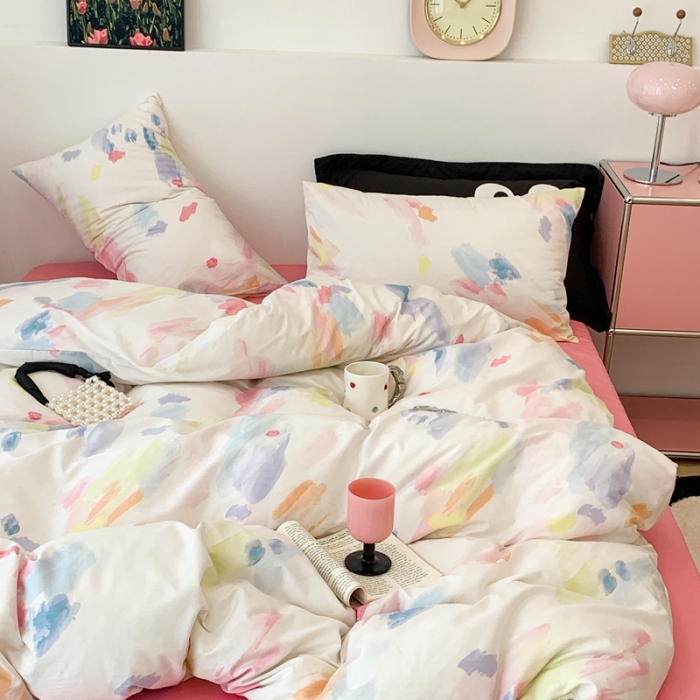 91家纺网 家纺一手货源 找家纺 昔可 2023新款全棉四件套 彩色画盘