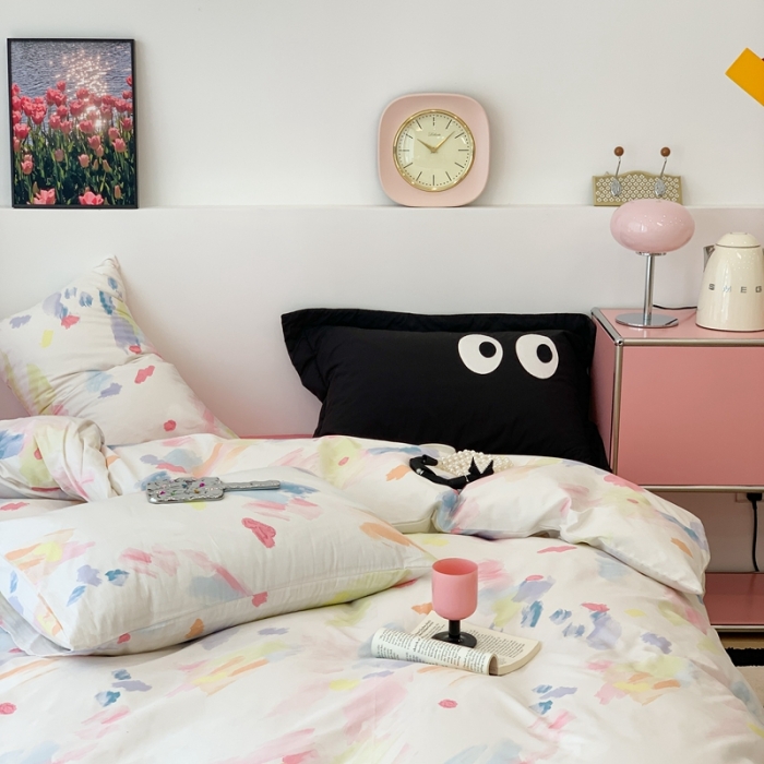 91家纺网 家纺一手货源 找家纺 昔可 2023新款全棉四件套 彩色画盘