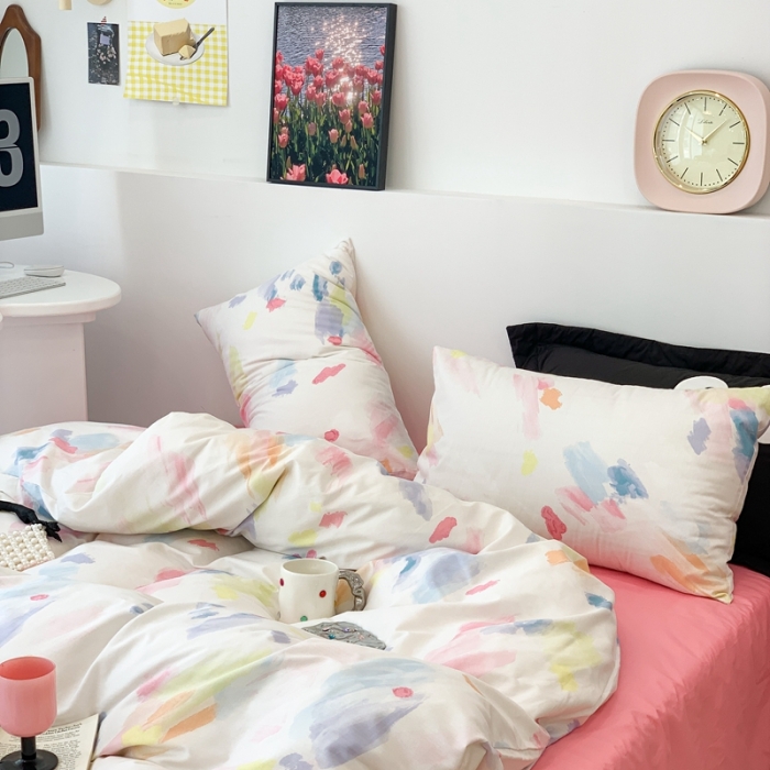 91家纺网 家纺一手货源 找家纺 昔可 2023新款全棉四件套 彩色画盘