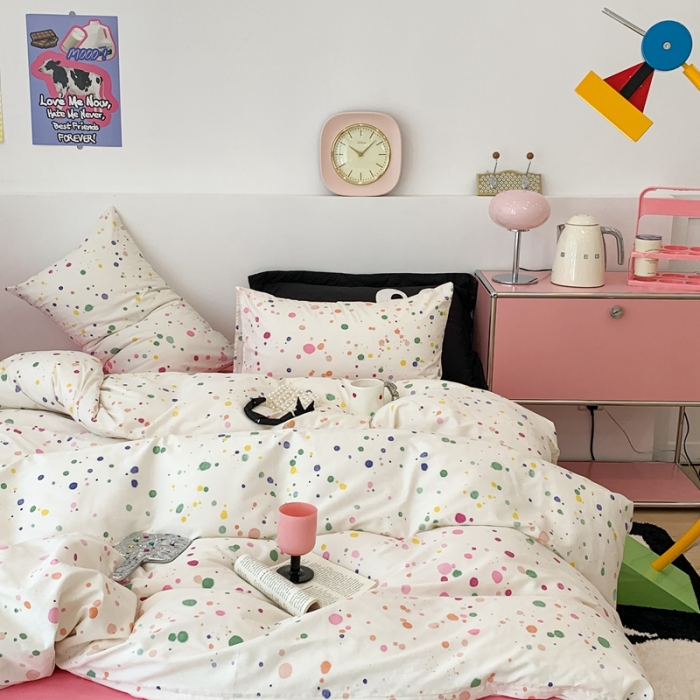 91家纺网 家纺一手货源 找家纺 昔可 2023新款全棉四件套 彩色泼墨