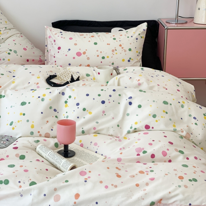 91家纺网 家纺一手货源 找家纺 昔可 2023新款全棉四件套 彩色泼墨