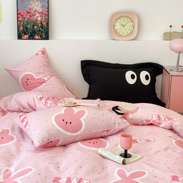 91家纺网 家纺一手货源 找家纺 昔可 2023新款全棉四件套 粉耳朵兔兔