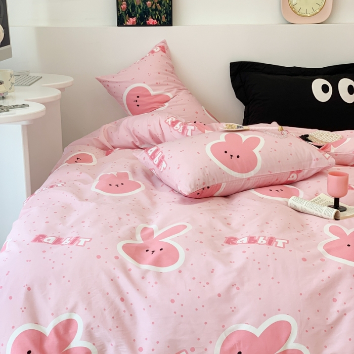 91家纺网 家纺一手货源 找家纺 昔可 2023新款全棉四件套 粉耳朵兔兔