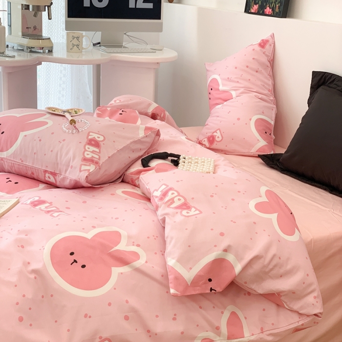 91家纺网 家纺一手货源 找家纺 昔可 2023新款全棉四件套 粉耳朵兔兔