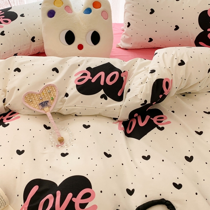 91家纺网 家纺一手货源 找家纺 昔可 2023新款全棉四件套 粉字母爱心