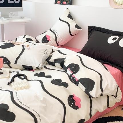 昔可 2023新款全棉四件套 黑爱心草莓