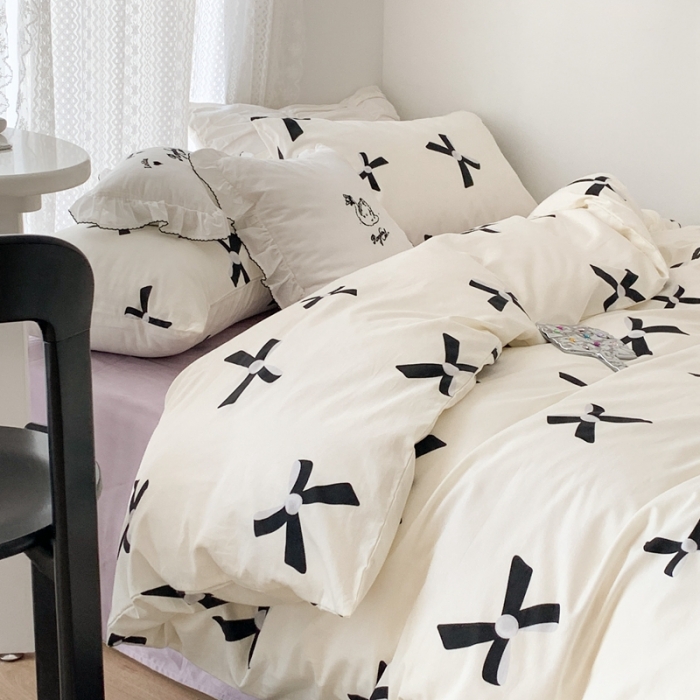 91家纺网 家纺一手货源 找家纺 昔可 2023新款全棉四件套 珍珠蝴蝶结