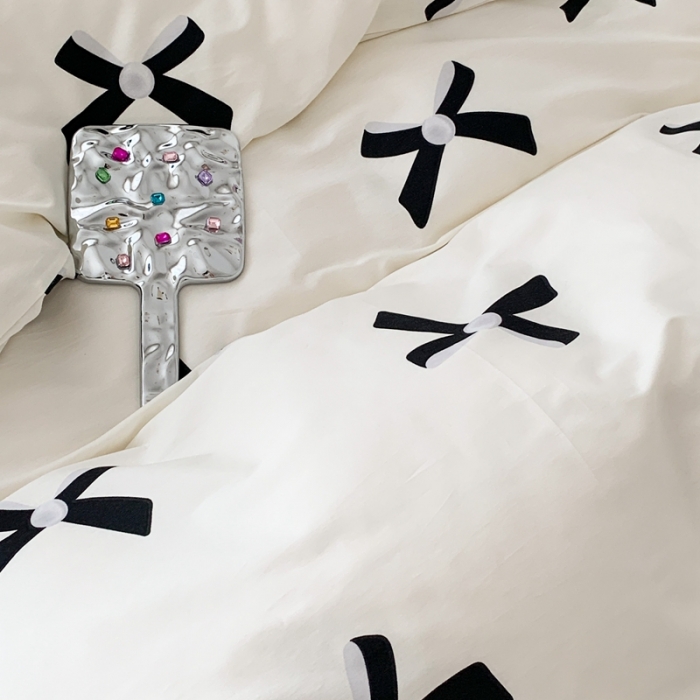 91家纺网 家纺一手货源 找家纺 昔可 2023新款全棉四件套 珍珠蝴蝶结