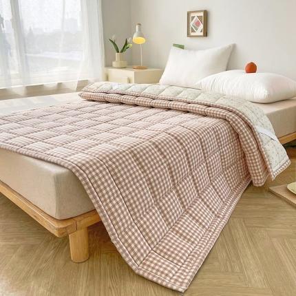 丽诺 2023新款全棉色织水洗棉床褥床护垫-格子系列 咖小格