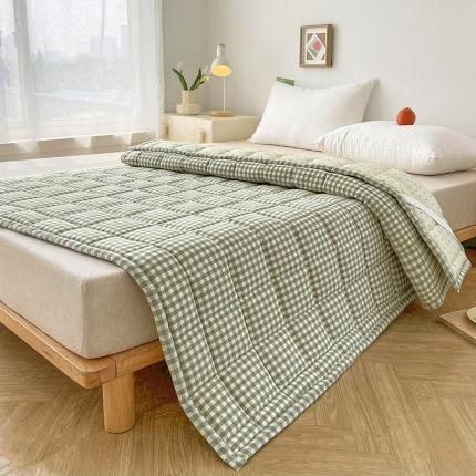 丽诺 2023新款全棉色织水洗棉床褥床护垫-格子系列 绿小格