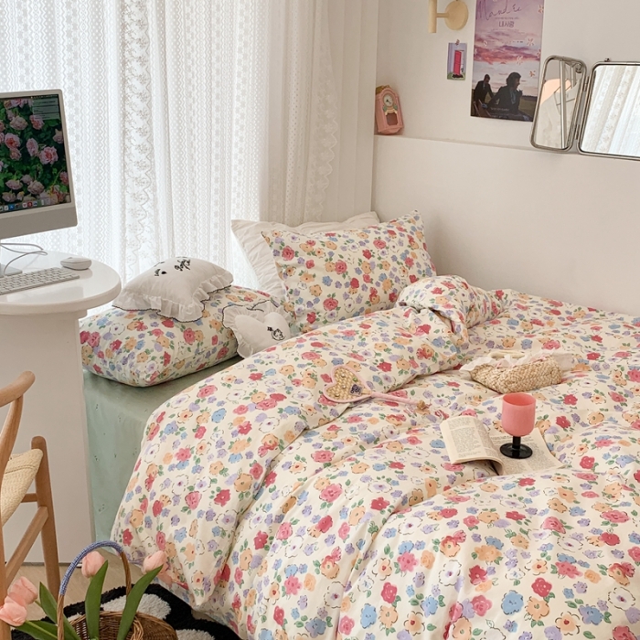 91家纺网 家纺一手货源 找家纺 昔可 2023新款全棉四件套 彩色水彩花花