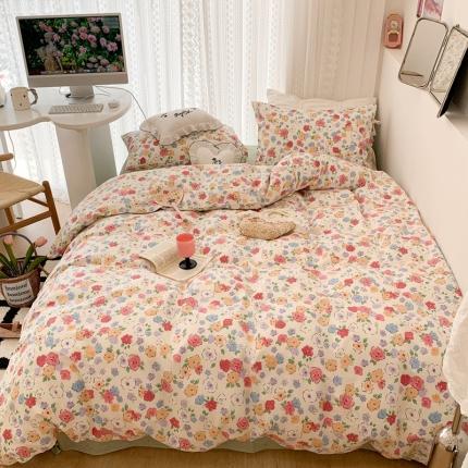 昔可 2023新款全棉四件套 彩色水彩花花