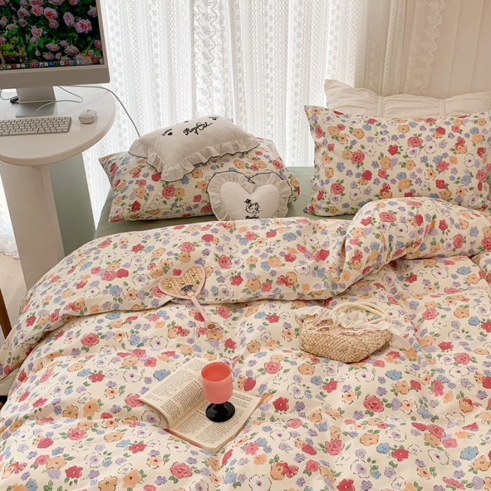 91家纺网 家纺一手货源 找家纺 昔可 2023新款全棉四件套 彩色水彩花花