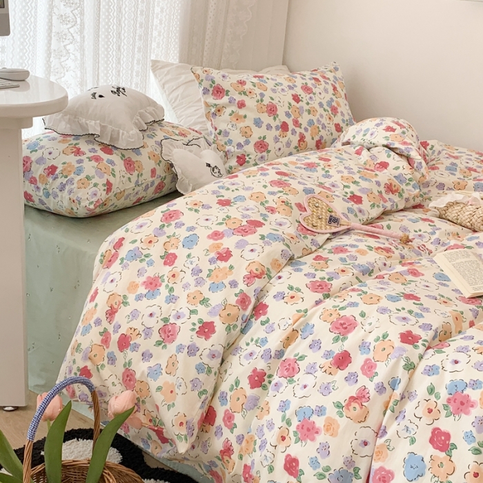 91家纺网 家纺一手货源 找家纺 昔可 2023新款全棉四件套 彩色水彩花花