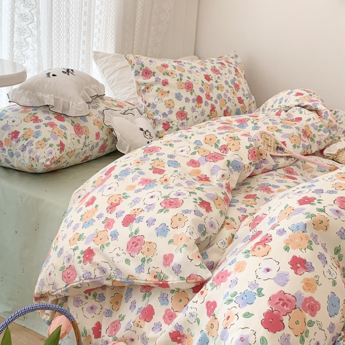 91家纺网 家纺一手货源 找家纺 昔可 2023新款全棉四件套 彩色水彩花花